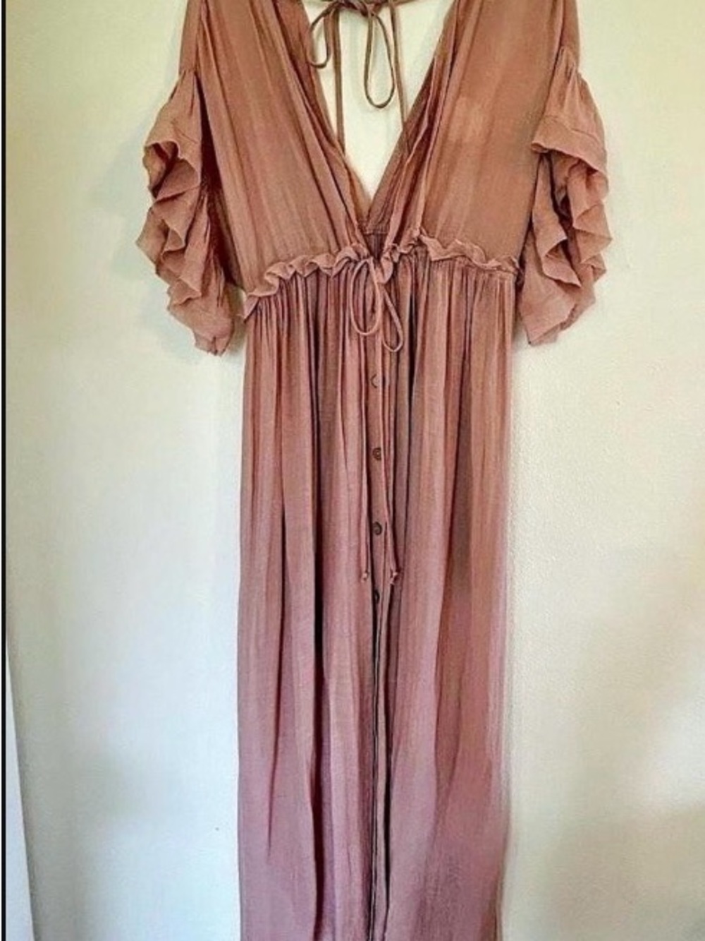 ODDY Dusty Rose Tiered Ruffle Maxi Dress